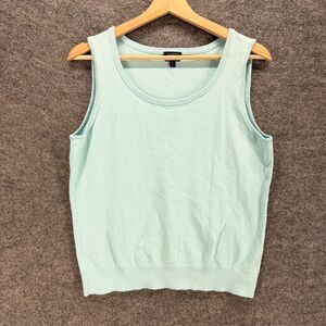 Talbots Knit Top Women M Medium Blue Sleeveless Wide Strap Cotton Round Neck